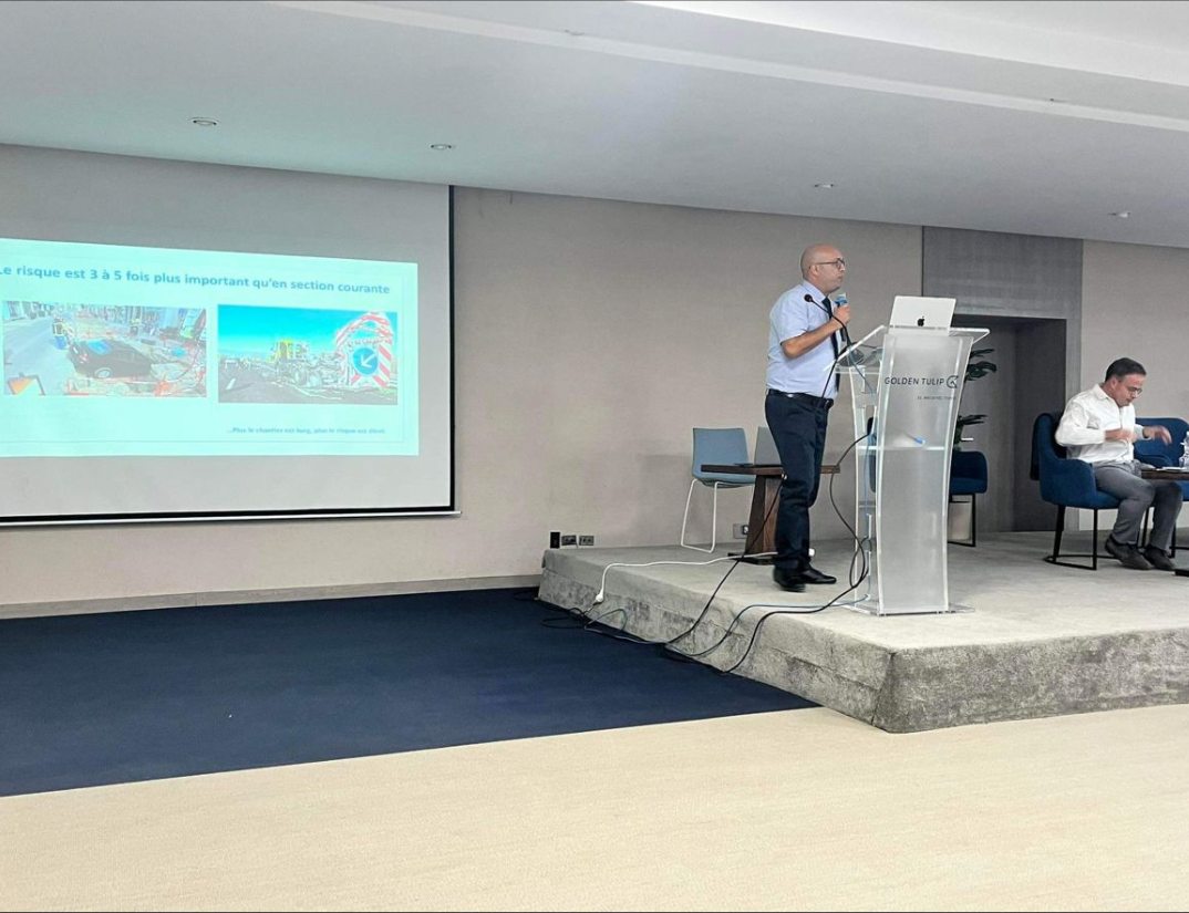 Séminaire sur la sécurité routière dans les zones de travaux, animé devant les parties prenantes tunisiennes des projets BEI.