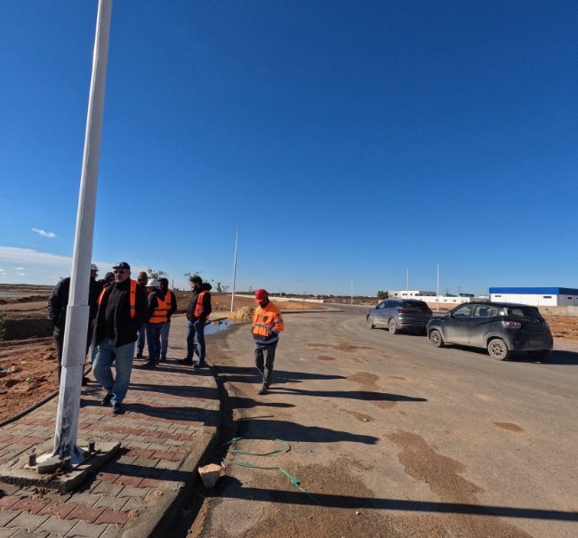 Visite d’un chantier routier à Sfax avec le maître d’ouvrage et les entreprises.